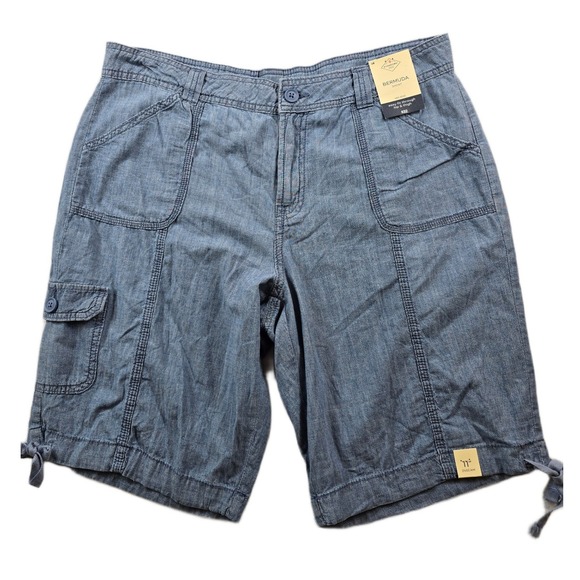 St. John's Bay Pants - St. John's Bay Bermuda Shorts Womens 14 Blue Cotton Mid Rise Cargo Chambray NEW